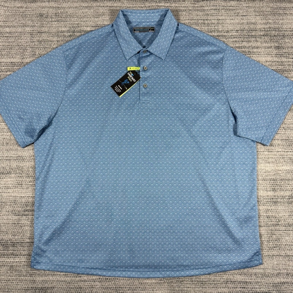 Roundtree &‎ Yorke Performance Men's Size 2XB Blue Patterned Fairway Polo Shirt